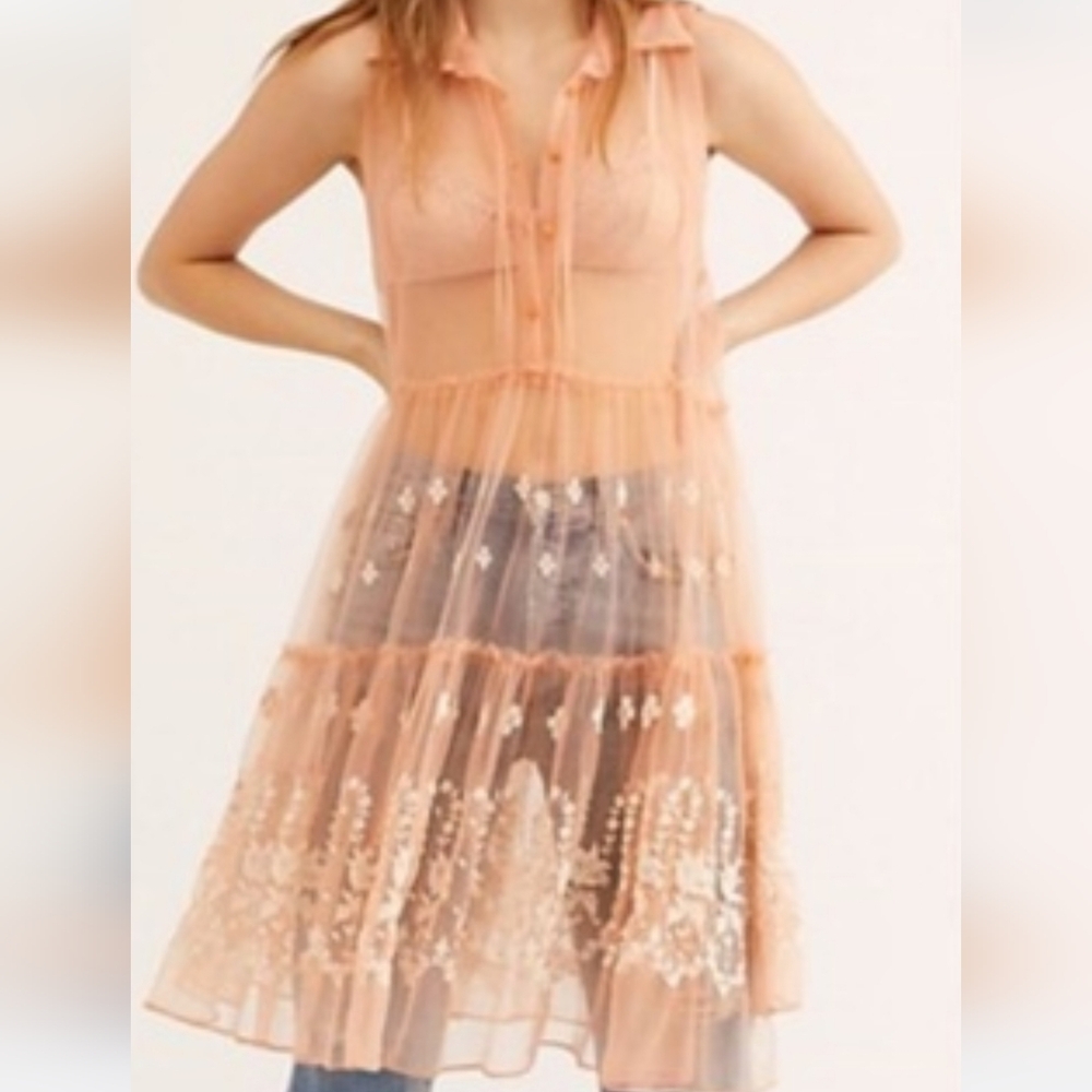 FP One Hearts Fly Sheer Embroidered Dress | Free People Dress S